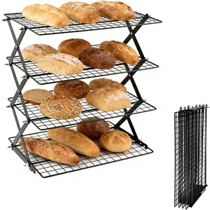 4-Tier Durable Rectangle Kitchen Wire Cooling Rack, Sturdy Smooth Grid, Collapsible Stackable for Baking Sheets, Even Heat Dissipation, Ideal for Baked Cookies & Gifting