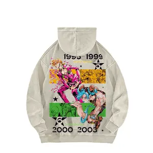 JoJo’s Bizarre Adventure Acid Wash Hoodie Giorno Giovanna Golden Wind Jolyne Cujoh Stone Ocean Heavyweight Cotton Vintage Streetwear Casual Graphic Pullover