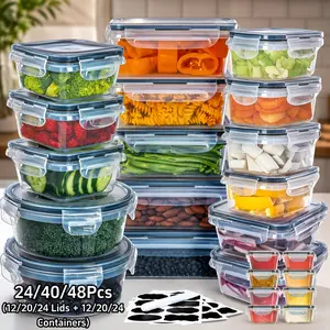 Multipurpose Food Storage Containers Set - Includes 24/40/48 Airtight Plastic Boxes with Secure Lids, Perfect for Pantry, Travel, Picnics, and Kitchen Organization