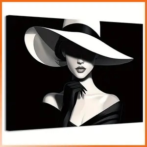 1PC 2D Decorative painting - Canvas painting - Elegant woman in wide brim hat - cheap room decor - kitchen decor - pictures - fall decorations clearance
