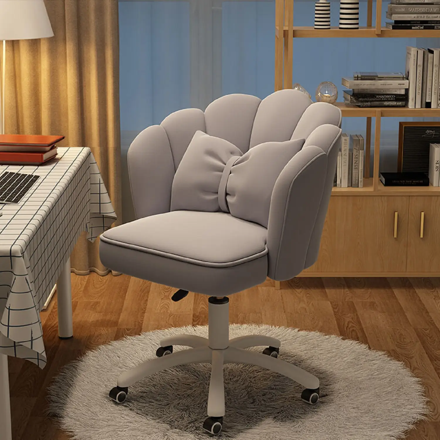 【Back To School】Makeup Chairs Vanity Chair Office Chair Cute Petal Desk Chair, Modern Fabric Home Butterfly Chairs Height Adjustable Chair Computer C