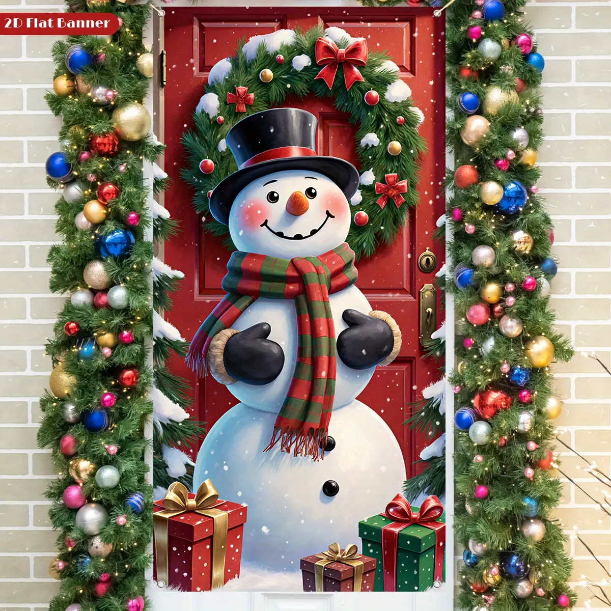 1pc 2D flat Christmas door cover Santa peeking from door perfect for indoor & outdoor decor, family get togethers, parties, and Thanksgiving; easy to install, sized 71 × 35.83 inches