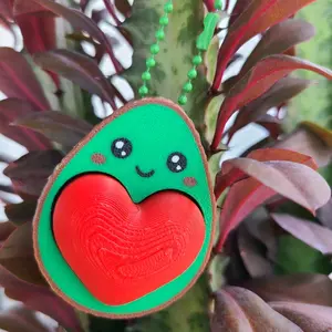 Avocado Heart Fidget Clicker Keychain - 3D Printed Stress Relief Toy with Green and Red Heart, Perfect for Kids, Stress Relief Accessory