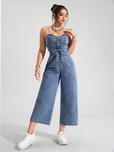 Women's Denim Jumpsuit Seven-Quarter Pants, Relaxed Fit Overall, Comfortable Durable Design, Perfect for Daily Wear, Spring Fashion Women's Clothing