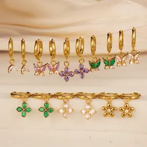 Fashion Zircon Inlaid Butterfly Stainless Steel Earrings for Women, Light Luxury 18K Gold Plated High-End Ear Jewelry