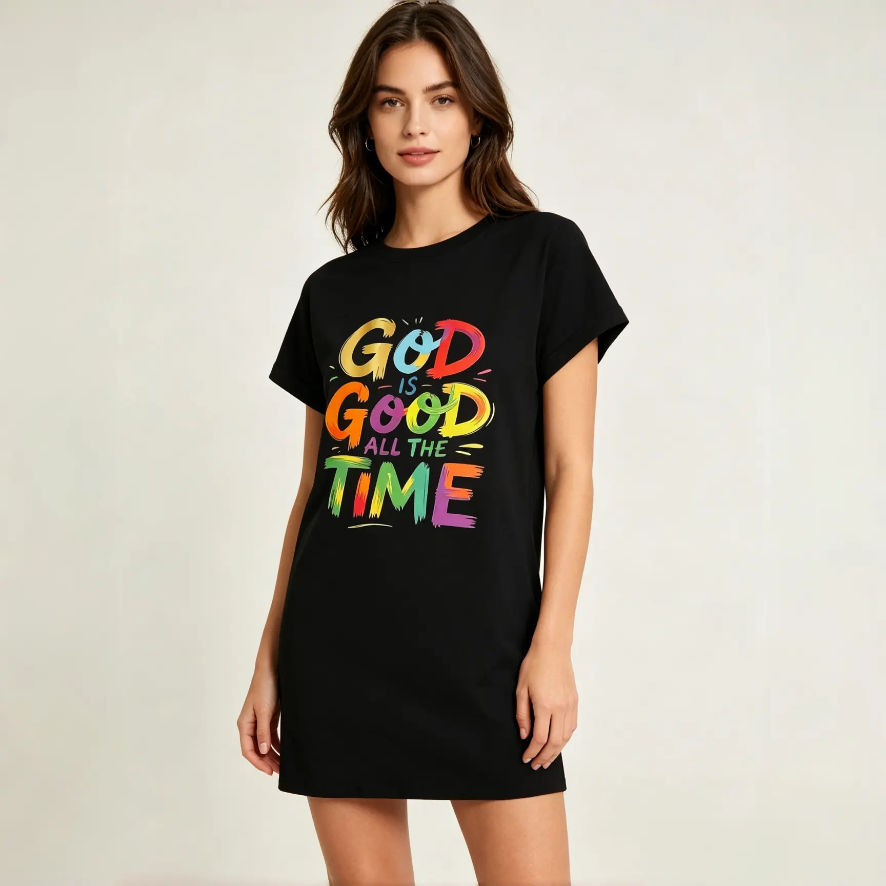 “God Is Always Good” Women's Plus-Size Christian-Themed T-Shirt Dress, Inspirational Top