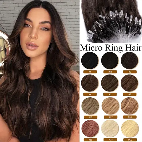 100% Human Hair Micro Ring Extensions, 50g/Pack 1g/S Micro Loop Beads, 16inch Natural Straight Link System Hairpieces, Long-Lasting Hair Accessories, 1 Gram
