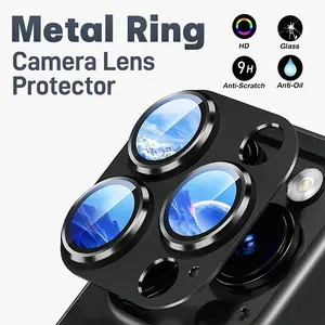1 Pcs Metal Ring Tempered Glass Camera Lens Screen Protecto Protector Compatible With IPhone 16/15/14/13/12/11, Durable Full Coverage Protection, Protective, Anti-Scratch, Anti-Fingerprint Accessories