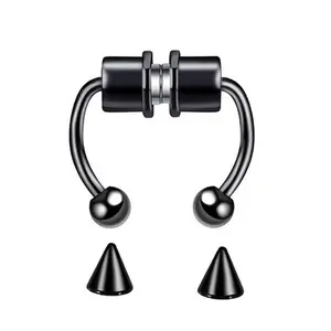 Stainless Steel Non-Piercing Nose Hoop，Magnetic Fake Septum Ring ，Detachable Cone & Ball Accessory Set