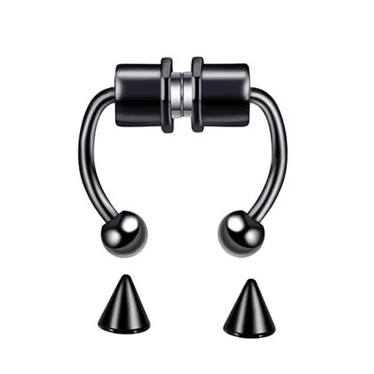 Stainless Steel Non-Piercing Nose Hoop，Magnetic Fake Septum Ring ，Detachable Cone & Ball Accessory Set