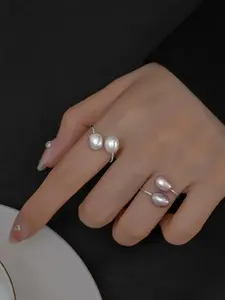 925 Sterling Silver Natural Freshwater Genuine Pearl Decorated Ring, Elegant Jewelry for Women for Party, Daily Clothing Decor, Trendy All-match & Exquisite Jewelry for Birthday Gift