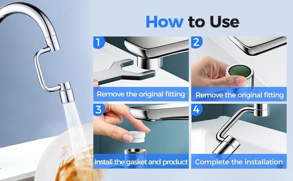 1440° Rotatable Faucet Aerator Extension, 2025 New 2 Modes Universal Sink Faucet for Splash Reduction, 1080° Rotating Multifunctional Faucet Extender for Bathroom Sink Kitchen