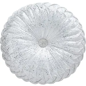 Round Velvet Throw Pillow White & Silver Pleated Pumpkin-Style Decorative Cushion for Sofa Bed or Living Room 15” x 6” Handcrafted Luxury Crystal Button Accent