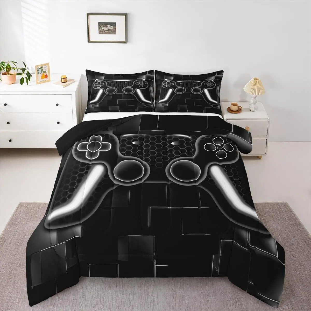 Feelyou Gamer Duvet Set - Silky Soft, Skin-Friendly, Lightweight, Soft Breathable Printed Bedding for Teen Gaming Bedrooms, Video Game Inspired Light Weight Blanket, Printed Bedding Set, Bedspread Set, Breathable Quilt Set