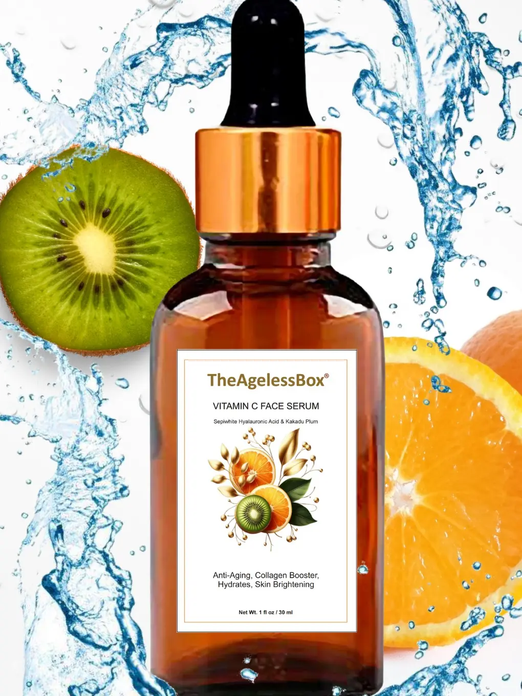 TheAgelessBox Vitamin C Face Serum – Brightening & Hydrating with Kakadu Plum, Niacinamide & Hyaluronic Acid, Vegan & Cruelty-Free