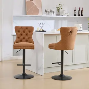 PU Leather Swivel Bar Stools Set of 2 with Upholstered Back, Adjustable Counter Height Barstools, Bar Chairs for Home Bar Kitchen Island Pub Restaurant (PU, 2 Pcs, Orange)