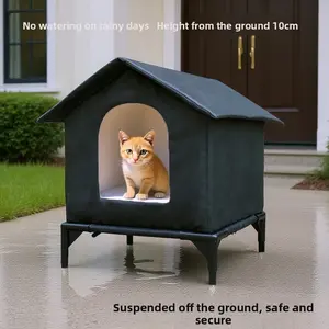 Outdoor Waterproof Cat House for Strays Winter Insulated Shelter Made of Oxford Fabric Windproof Rainproof with Removable Cushion All Weather Feral Cat Shelter