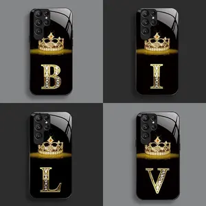 Suitable for [Galaxy S24 Ultra] New high-end crown letter glass mobile phone case new business simple explosion-proof mobile phone case affordable anti-fall anti-fingerprint 995