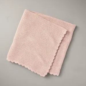 Scalloped Trim Knit Baby Blanket Blush Pink - Hearth & Hand with Magnolia: Throw, OEKO-TEX Certified, 30"x40"