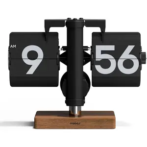 mooas Classic Modern Wood Mini Flip Desk Clock (Black), Retro Vintage Analog Design Auto Flip Clock Table Clock Large Number Battery Powered, Ideal for Home Office School Hotel Café