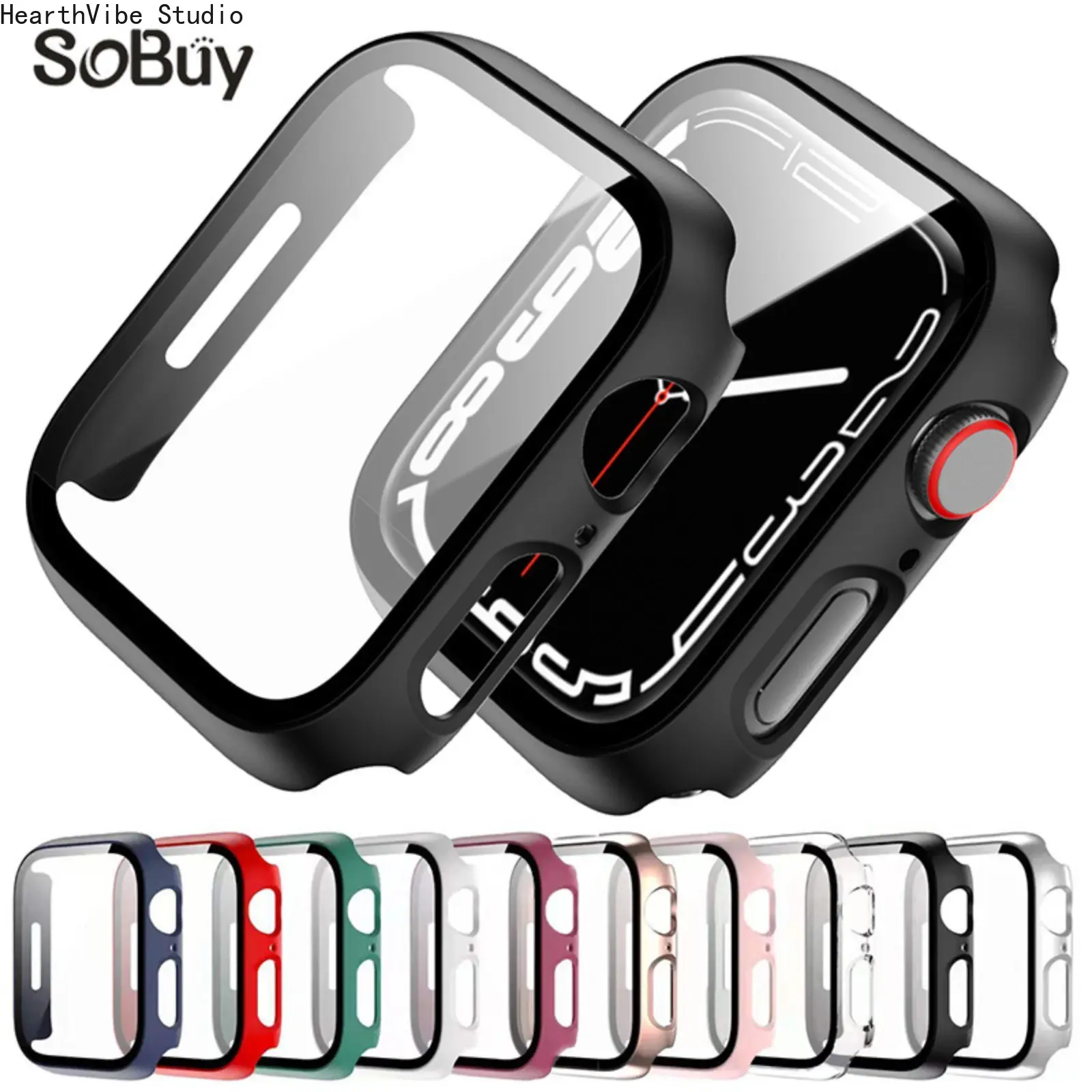Compatible Apple Watch Case — Integrated PC Protective Cover for Apple Watch Series 10, 9, & 8 (Includes Tempered Glass Screen Protector), Protection, Wearable