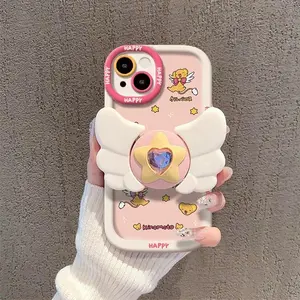 Sakura Higurashi Magical Girl Angel Wing Stand Phone Case for iPhone 17 16 15 14 13 12 11 Pro Max TPU Soft Shell Protective Cover Shockproof Casing with Adorable Design