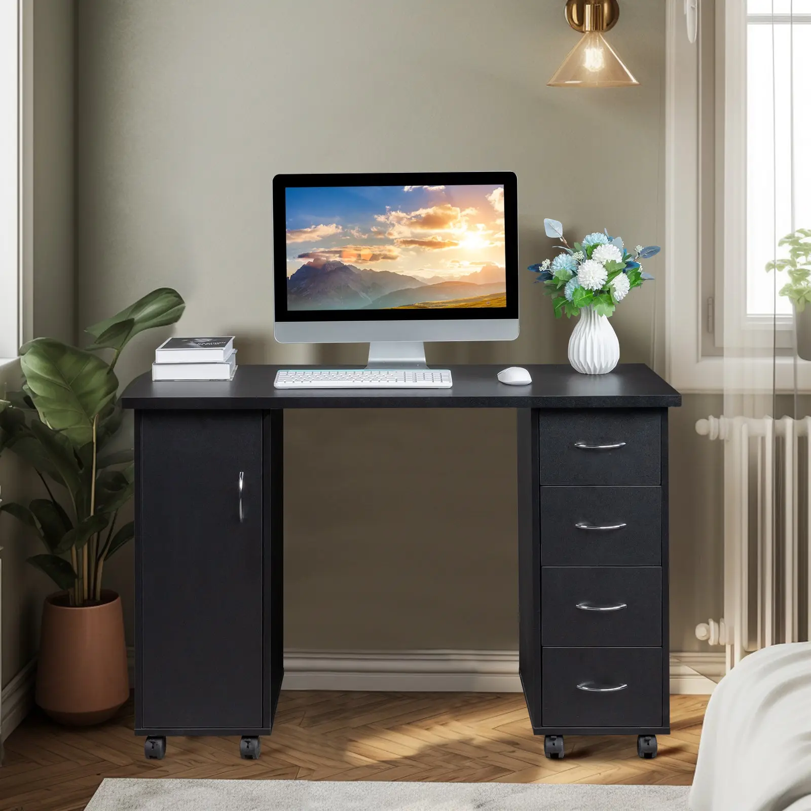 HAOYYE Double Edged Table With Drawer Black, Durable E1 MDF Construction, Smooth Surface, Comfortable Wrist Rest, Spacious Storage Drawers, Professional Desk, Easy To Assemble