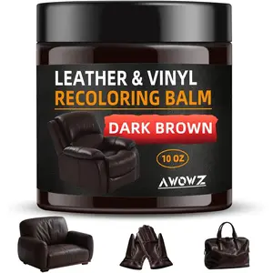 Leather Recoloring Balm - Scratch Repair & Color Restore Kit for Faded Leather, Leather Couch & Car Seats - 10OZ Leather Restorer Balm for Furniture, Auto Interior, Vinyl, Accessories (Dark Brown)