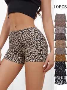 10 Pack Women's Mid-Rise Leopard Print Boxer Shorts Underwear, Fashionable and Breathable Halloween Colors, Comfortable Everyday Wear, Womenswear