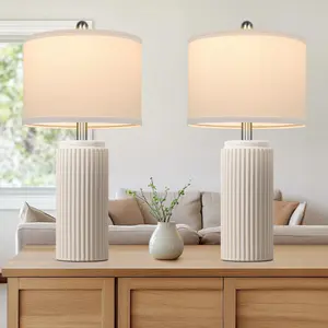 MATULSA  23.5’’ Farmhouse Table Lamps for Living Room Set of 2, Mother's Day Gift Ceramic Bedside Nightstand Lamps with White Linen Shade for Bedroom, Coastal Lamps Set for Study Home Office