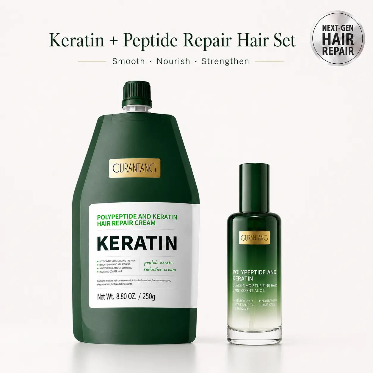 Keratin Hair Mask & Hair Oil Set – Peptide Keratin Hair Repair Duo for Dry, Frizzy & Damaged Hair, Smooth Glossy Finish, Anti-Breakage, Lightweight Non-Greasy Care