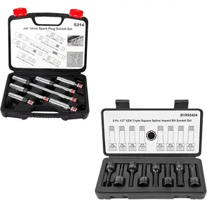 6 count 3/8-Inch Drive  Swivel Spark Plug Socket Set& 8-  XZN Triple Square Spline Bit Socket Set 1/2 inch Drive, M5-M18, Cr-Mo Steel