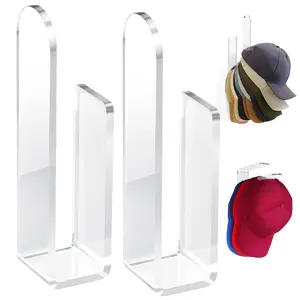 Hat Organizer for Baseball Caps, Acrylic Hat Racks, Wall Mounted Hat Hooks, Strong Adhesive Hat Wall Organizer, Hat Storage Holder No Drilling for Wall/Door/Closet Decor 2Pcs
