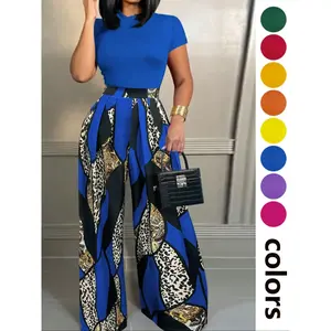 Women’s solid-color T-shirt and wide-leg pants two-piece set—a casual, fashionable, and comfortable short-sleeve T-shirt and pants suitable for everyday outdoor wear; women’s summer outfit GARMENTARY