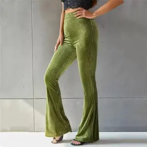 Women's Velvet Pants Bell Bottom Flare High Waisted Warm Long Pants for Women's Wear - Womenswear Comfortable Fit Smooth Elegance