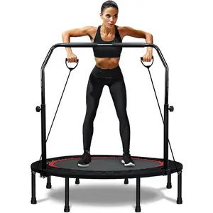 Mini Trampoline for  Adults 40"/48" Foldable Fitness Rebounder  Trampoline with 5 Levels Height Adjustable Handle Resistance Bands Indoor Workout