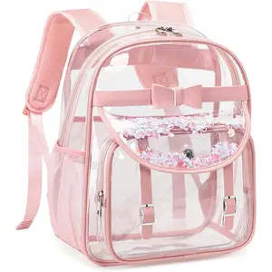 Clear Backpack for School,Heavy Duty PVC Transparent Bookbag for Girls Women Stadium Approved See Through Backpacks  Elementary Laptop Bags for Teens,,Students,Work,Travel