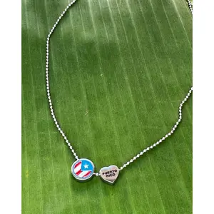 Ball Puerto Rico Necklace with Pendant Featuring a Star and "PUERTO RICO NICO" Text, Silver Chain