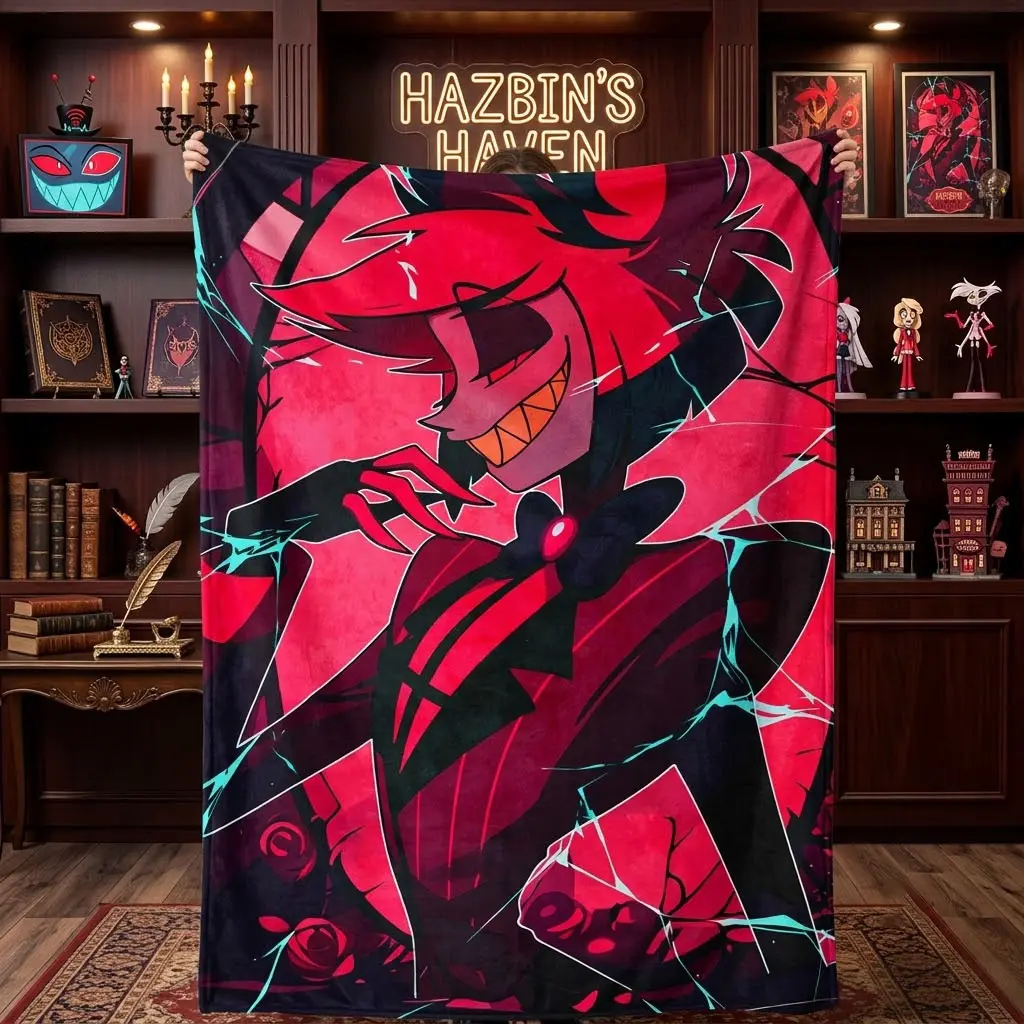 H-Hazbin Hotel Alastor Game Throw Blanket - Soft, Funny, Cozy, Lightweight, Plush Portable Cover - All-Season Fan Gift - Ideal for Birthday, Hazbin Hotel Fans