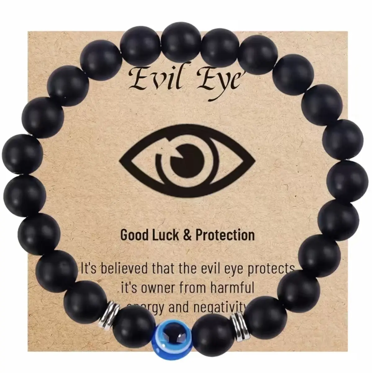 Chalice of Casamajor All Black Lava Rock Evil Eye Beaded Bracelet for Good Luck and Protection