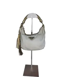 Pre-owned PRADA Vintage Nylon Hobo Bag | Beige with Gold Braided Handle