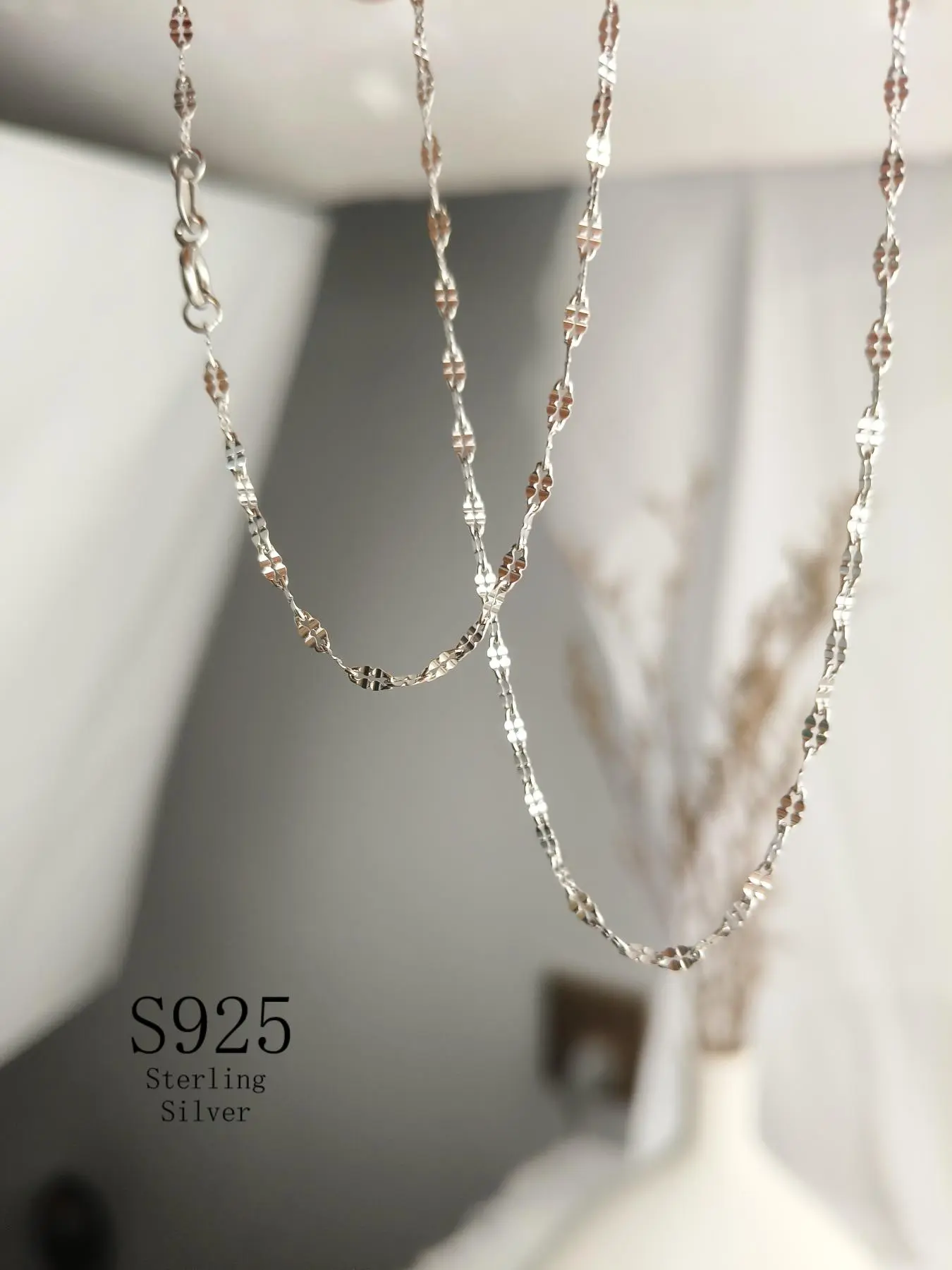 S925 Sterling Silver Minimalist Elegant Chain Necklace, Flat Byzantine Chain, Fashionable Chain Necklace for Women & Girls, Trendy All-match & Exquisite Jewelry for Birthday Gift