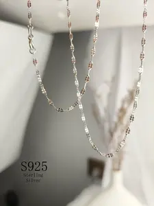 S925 Sterling Silver Minimalist Chain Necklace, Flat Byzantine Chain, Fashionable Chain Necklace for Women & Girls, Trendy All-match & Exquisite Jewelry for Birthday Gift