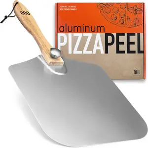OUII Aluminum Pizza Peel Metal - 12 x 14 Inch for Oven with Foldable Wood Handle and Kitchen Accessories Tools