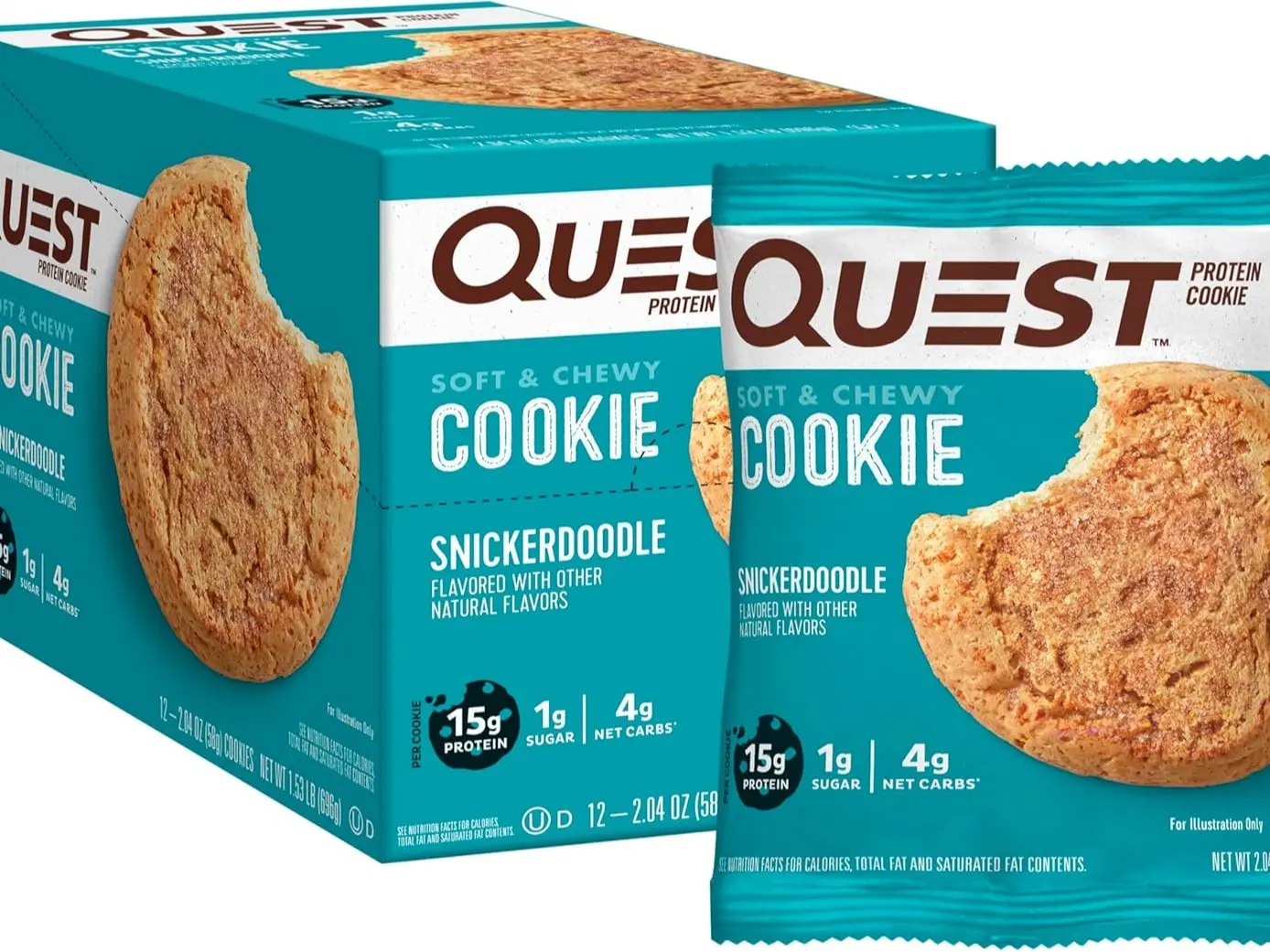 Quest Nutrition Snickerdoodle Protein Cookie, High Protein, Low Carb, Gluten Free, 12Count Snack Sugar Sweet Cinnamon