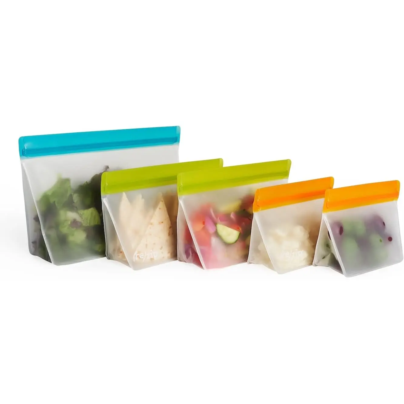 (re) zip 5- Stand-Up Pack n Go  Bag Kit, ,  Grade, Leakproof, Freezer and Dishwasher Safe, Quart (1), 2-Cup (2), Snack (2) - Multicolor
