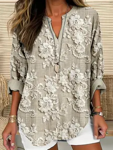 Women's Floral Vintage Print Loose Top Shirt Blouse, Elegant Retro Design, Breathable Lightweight, Perfect for Everyday Casual Wear, Unique Fashion Statement Piece