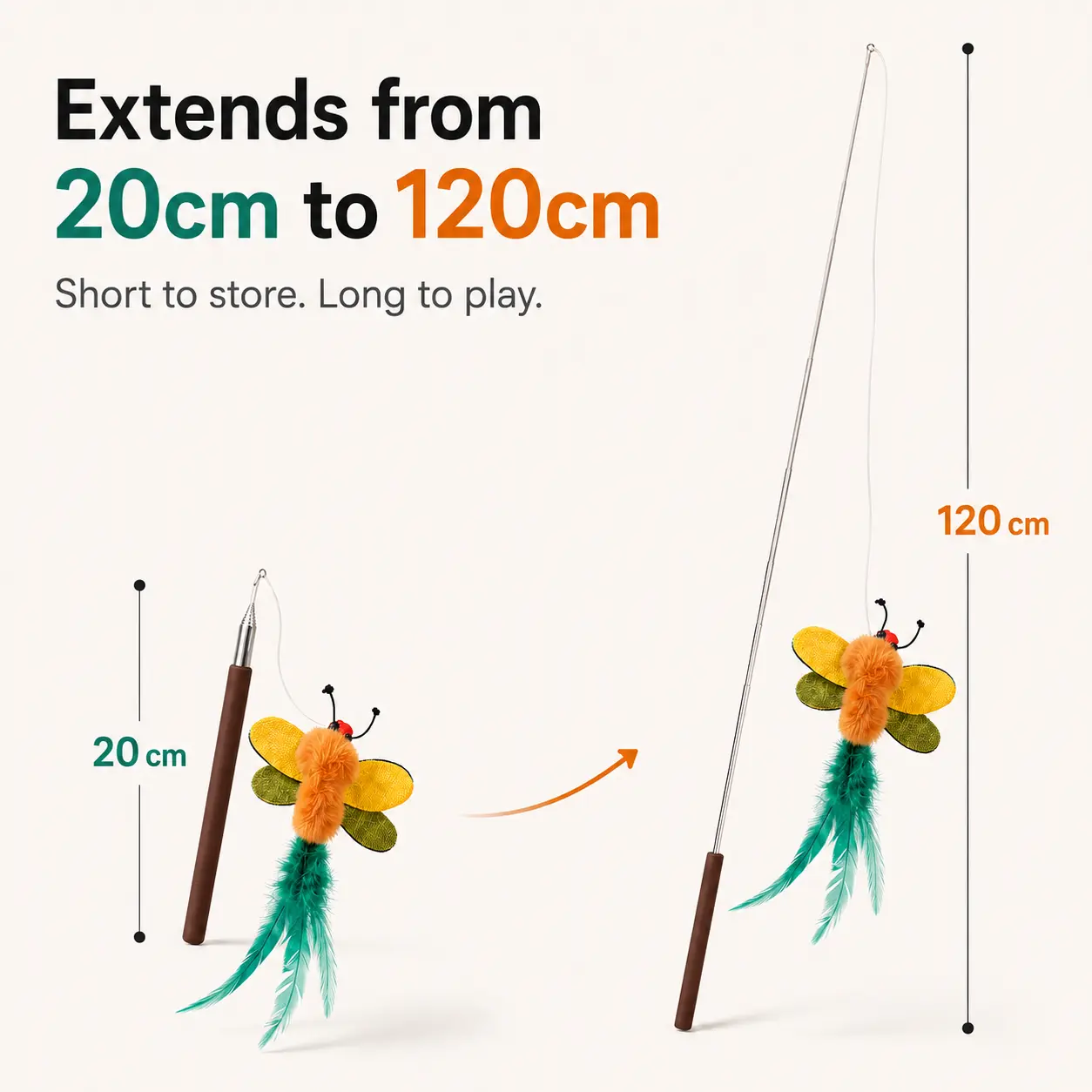 Hoomate Cat Toys – Retractable Flutter Wing Teaser Wand, Interactive Cat Toy for Indoor Cats, Fun & Dynamic Play