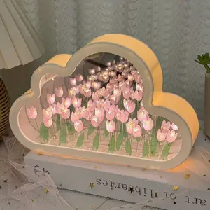 Cloud Tulip DIY Ambient Night Light with Mirror, Creative 3D Tulip Flower Sea Table Decor, Ideal Gift for Valentine's & Birthdays, Mood Decorative Lights