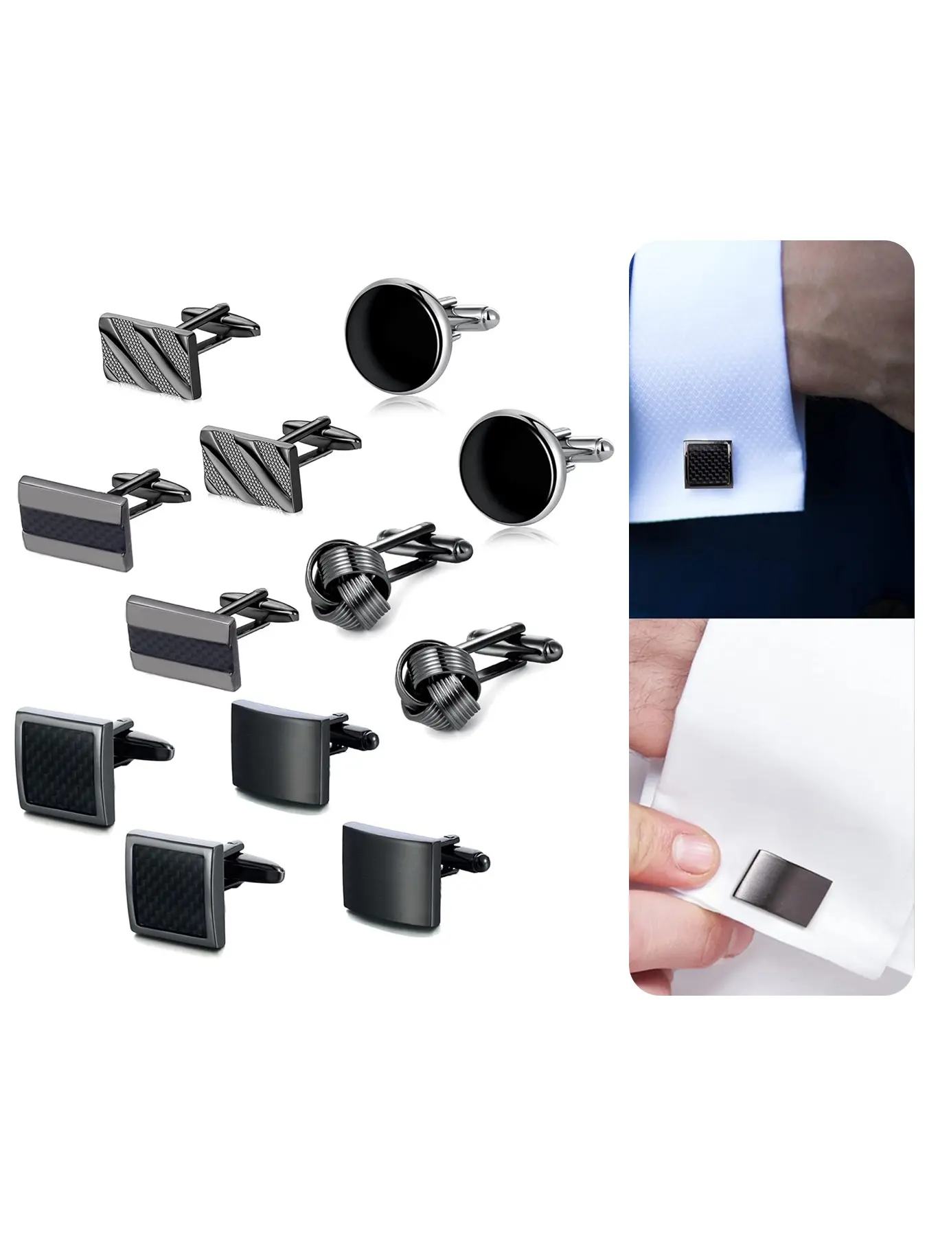 6 Pairs Elegant Modern Stainless Steel Cufflinks Set, Durable Polished Finish for Men's Business Meetings, Business Events and Anniversary Gifts, Guy